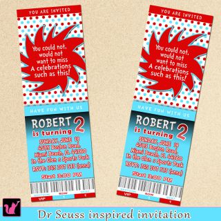 50 Personalized Dr Seuss Inspired Birthday Party Ticket Invitations