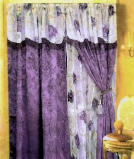  ROSE JACQUARD CURTAINS / WINDOW PANEL / DRAPES W/ VALANCE AND SHEERS