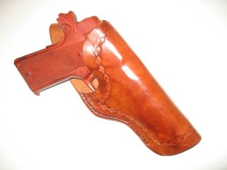 1911 Leather Cross Draw Gun Holster for .45 GVT Style Pistol up to 5