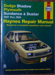  Repair Manual 1987  1994 Dodge Shadow & Plymouth Sundance or Duster