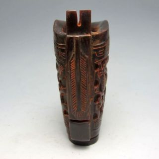 Chinese 100 Ox Horn Hand Carved Dragon Jiao Cup NR PC1631