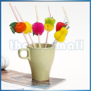  Striped Flexible Fruit Straw Drink Drinking Straws Cocktail Party Club