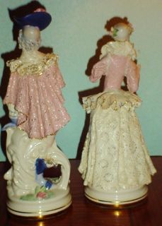  Porcelain Royal With Dresden Lace French Lady and Gentelman Figurines