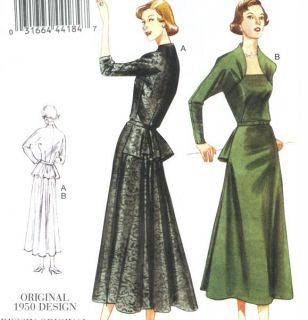 Misses Dress Sewing Pattern Peplum Raised Neckline Vintage Design