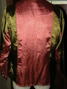 April Cornell Salmon Pink Olive Green Satin Embroidered Blouse Jacket
