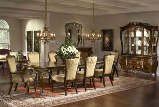 Exquisite 7 Piece Oriental Chestnut Dining Table and Chair Set