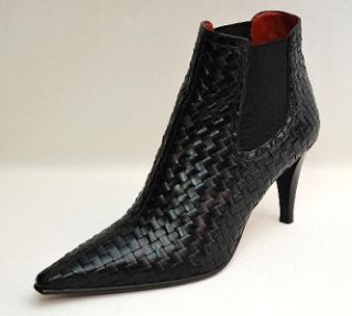 DONALD J PLINER~ Black Woven Leather Spike Heel Ankle Boots, Size 10