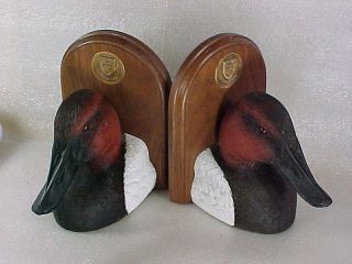  Unlimited CANVASBACK DUCK DECOY Bookends w Bronze Medallions B Kennedy