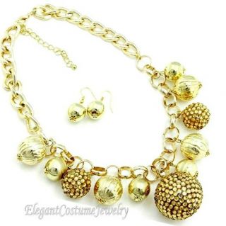  Disco Bead Charm Statement Necklace Set Elegant Chunky Costume Jewelry