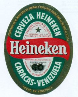 CERVECERIA HEINEKEN, Venezuela, Caracas, Pilsen, old beer label