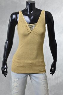 DKNY Donna Karan New York Womens Shirts Gold Knit Cami Shirt Top Sz XS