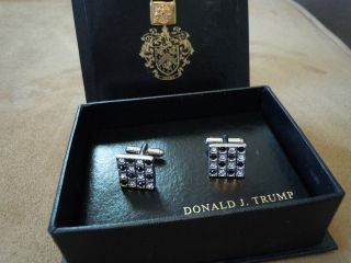 Donald Trump Cuff Links NIP Never Used Black Silver Diamond