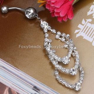 cz clear crystal dangle double gem belly navel ring