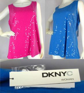 59 DKNYC DKNY Plus Sz Sequin Stretch Jersey Tank Top Cotton Blouse