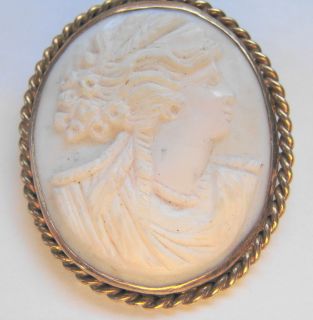  Victorian Shell Cut Cameo Brooch Pin Gold Filled