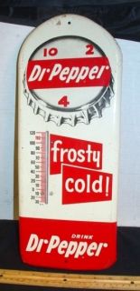1950s Dr Pepper Thermometer Tin Sign Frosty Cold Drink VERY NICE