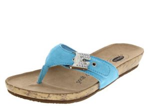 Dr Scholls New Bliss Blue Suede Embellished Flat Thong Sandals Shoes