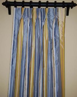  Interlined Pinch Pleat Custom Made Kravet Blue Gold Drapes 1 Pair