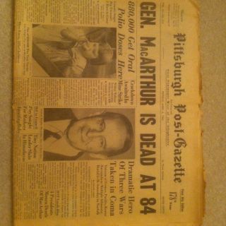 1964 Gen Douglas MacArthur Death Pittsburgh Post