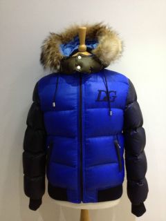 Dolce and Gabbana D G Mens Winter Goose Down Real Fur Jacket Coat Blue