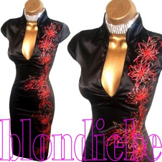 JANE NORMAN SEXY BLACK RED SATIN ORIENTAL COCKTAIL DRESS UK 14
