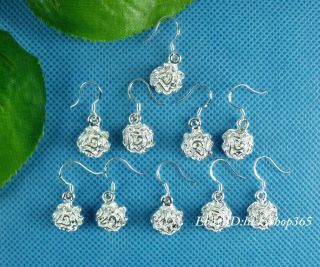 Cute 10pcs Wholesale S80 Silver Rose Dangle Earrings