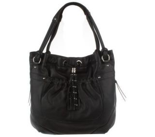  Glove Leather Drawstring Tote Bag w Tassel Handbag Purse Black