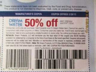 50 Off Any Dream Water Item Coupons 2 28 13 parade 