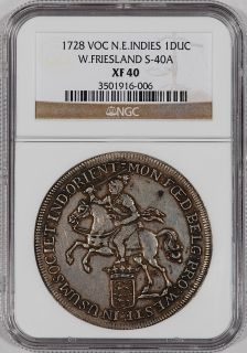 1728 Netherlands East Indies Silver Ducaton VOC NGC XF40 Very Scarce