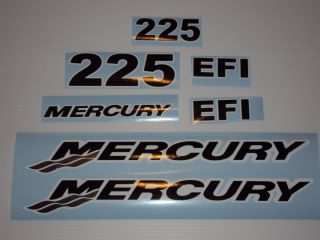  Mercury Black and White 225 Outboard Boat Decal Set