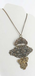 Antique Victorian Spelter Filigree Drop Necklace