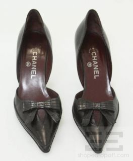 Chanel Black Leather DOrsay Point Toe Bow Heels Size 40