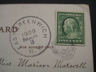 1909 East Greenwich New York NY Fancy Cancel Postcard