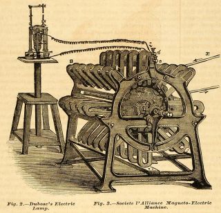 1878 Print Duboses Electric Lamp Societe L Alliance Magneto Electric