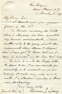  Lossing Author Letter to James Stone The Ridge Dover Plains NY