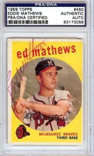 Eddie Mathews Autographed Signed 1959 Topps Card PSA DNA 83173058