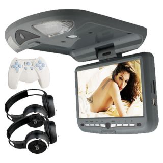 Gray Flip Down 9 Car DVD Player Wireless 2X Headphones Game Handle