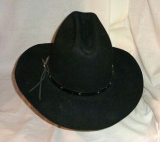 Eddy Bros Black 100 Wool Felt Cowboy Hat with Leather Hat Band Size 7
