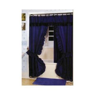 Double Swag Shower Curtain Liner Hooks Navy Blue