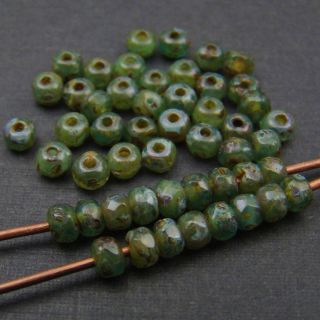 50 Czech Green Multicolor Tiny Firepolish Glass Rondelle Beads 3 Mm