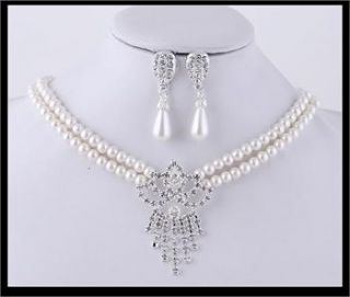 Bridal Wedding Jewelry Set Exquisite Crystal Glass Pearl Necklace