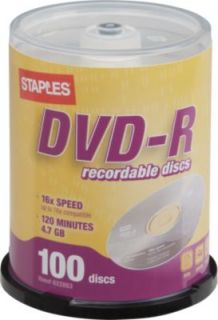 Staples Blank DVD R 100pk 120 MIN 16x 4 7GB Media Storage Movies Music