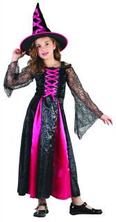 Girls Deluxe Pink Witch Halloween Kids Dress Up Costume All Ages