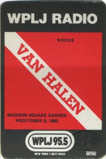 Van Halen 1982 Diver Down Radio Promo Backstage Pass Madison Square