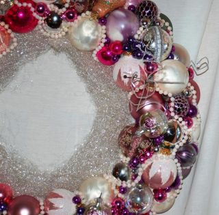Magnificent Pink Cottage Rose Glass Ornament Wreath