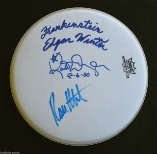 Edgar Winter Ronnie Montrose Rick Derringer Autographed Drumhead with