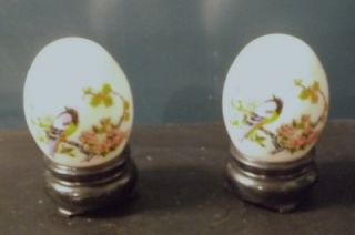 Pair of Glass Eggs on Stand Bird Design Avon Cologne Bottles