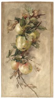 Early 20th C Cleveland School Watercolor Apples on A Branch Still Life