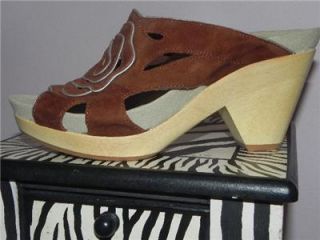 New Earthies Brown Tropez Kid Suede Clog Platform Shoes 8 B