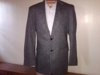 Stafford Wool Sport Coat Mens 46R Gray Houndstooth Jacket 2 Button
